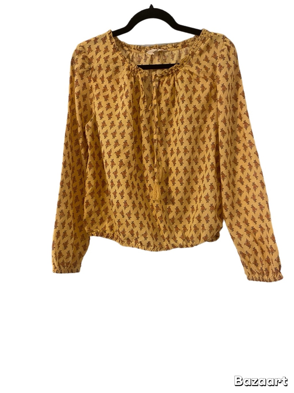 Lucky Brand Mustard Yellow Printed Peasant Blouse